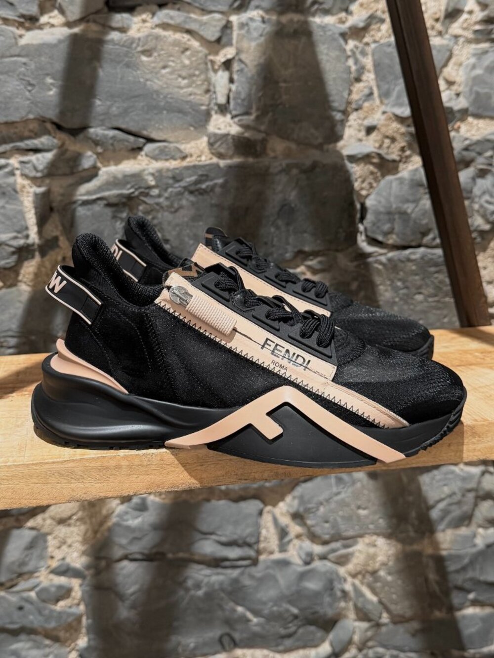 Fendi Flow Black Blush Side Zip Logo Sneakers